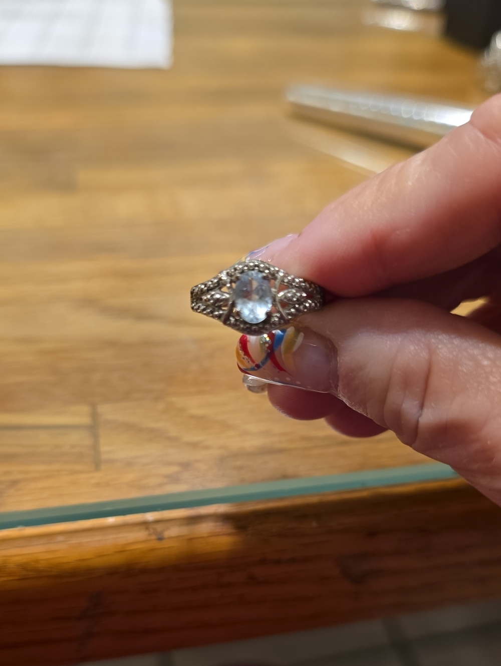 Vintage Art-Deco Style Sterling Silver Ring With Aquamarine Stone
